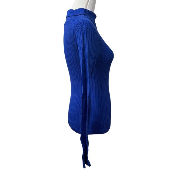 Ribbed Royal Blue Long Sleeve Turtleneck Sweater  One Size - Picture 4 of 13
